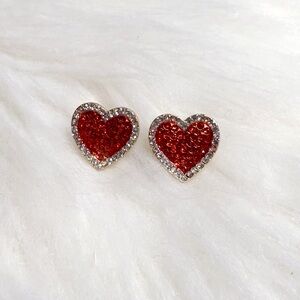 Gold and Red Small Heart Stud Earrings